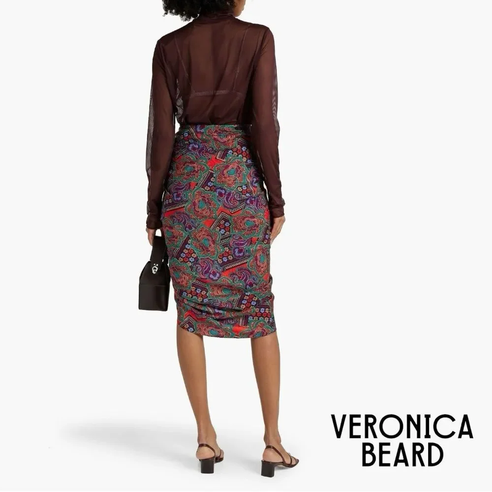 Veronica Beard **NWT** Ari Midi Skirt in Flame Red Multi Paisley Print